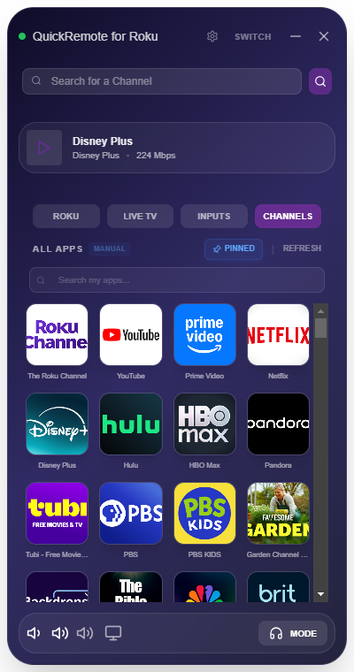 QuickRemote Channels Layout Grid